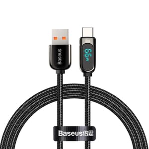 Baseus Display Snabbladdare USB-A till USB-C, 66w, 1m - Svart
