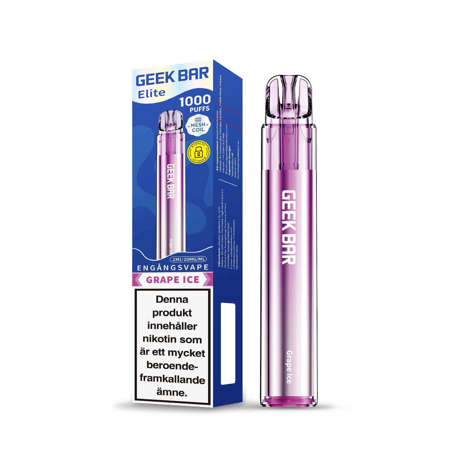 GEEK BAR Elite 1000 - Grape Ice (20 mg, Engångs vape)