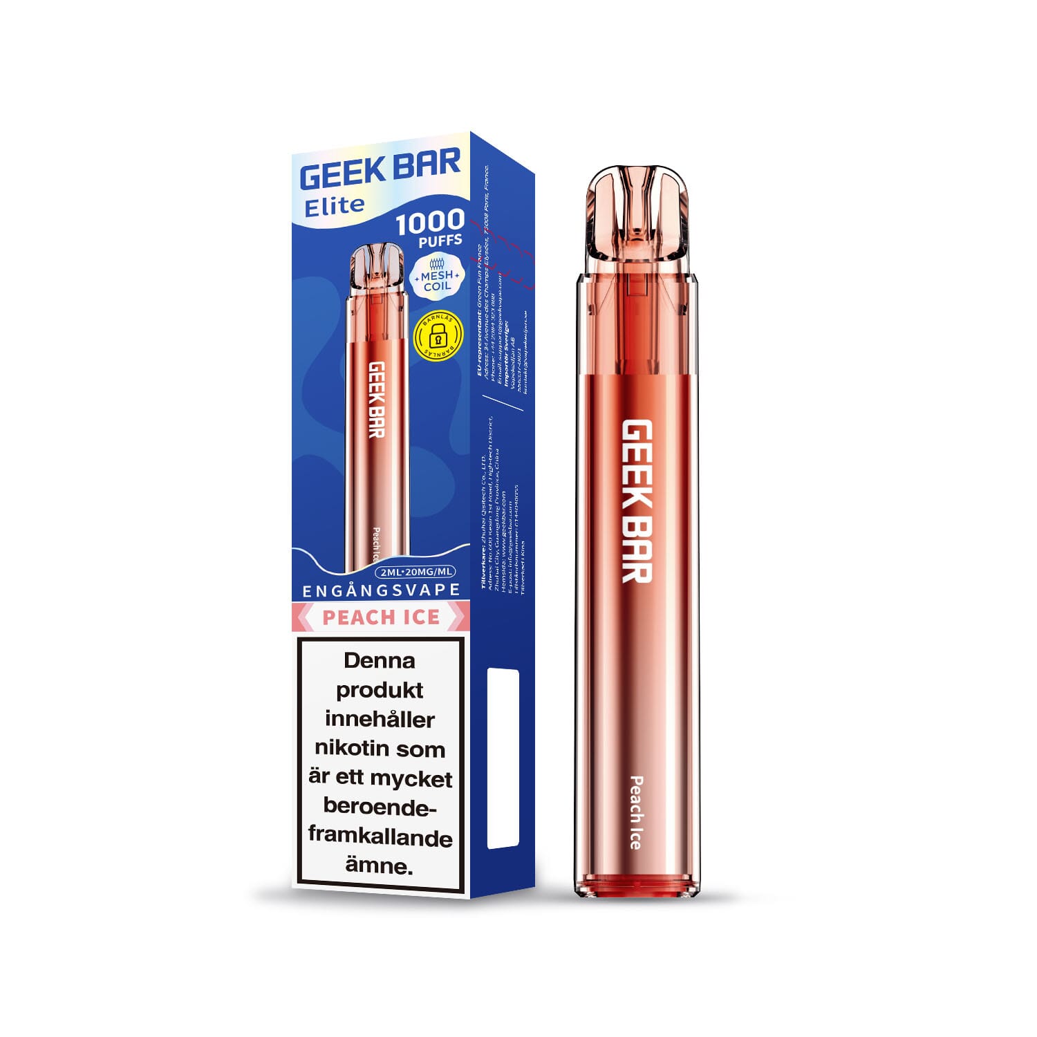 GEEK BAR Elite 1000 - Peach Ice (20 mg, Engångs vape)