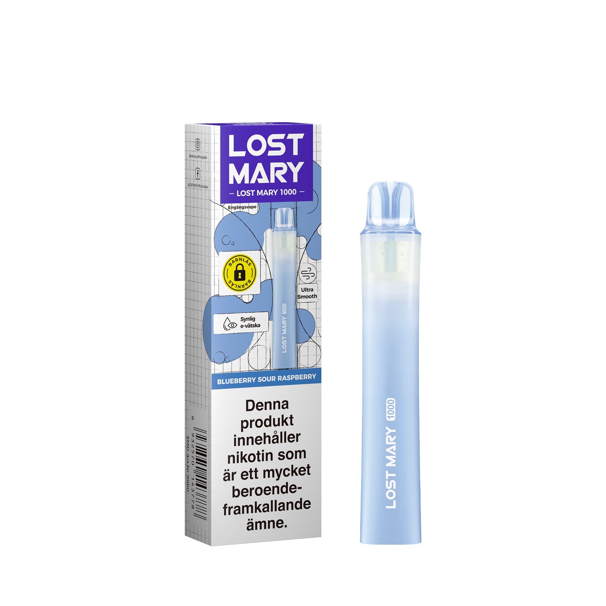 Lost Mary LM1000 - Blueberry Sour Raspberry (20 mg, Engångs vape)