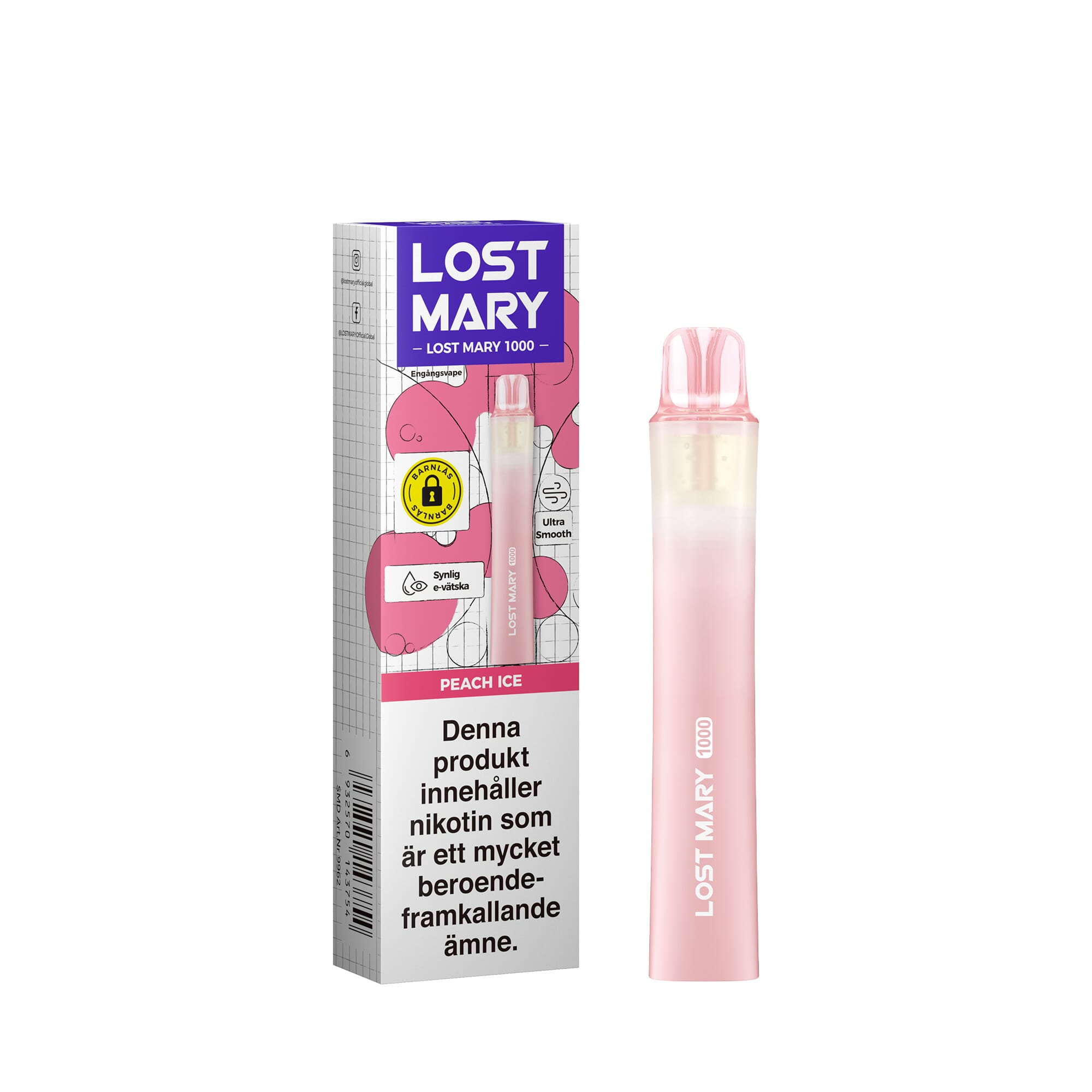 Lost Mary LM1000 - Peach Ice (20 mg, Engångs vape)