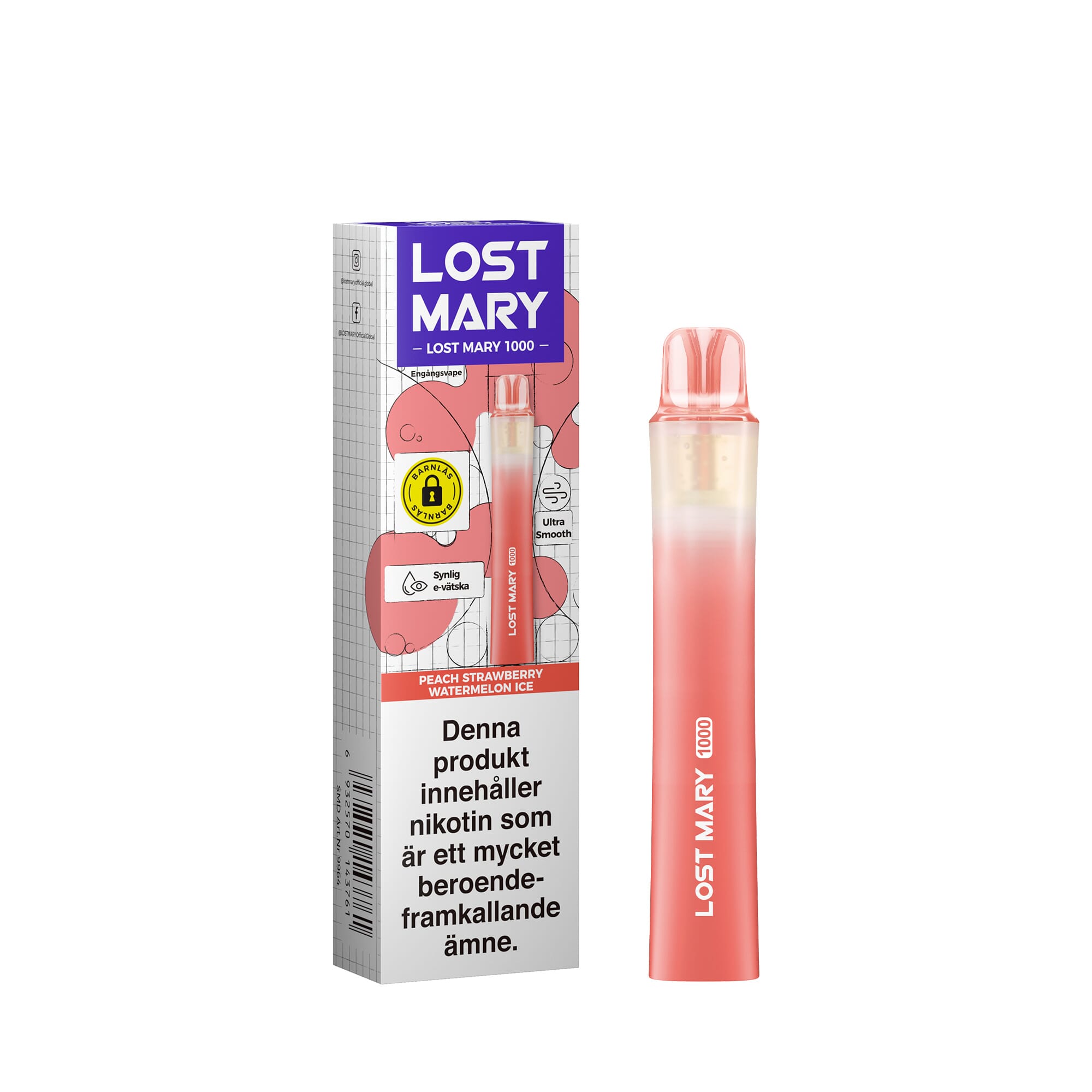 Lost Mary LM1000 - Peach Strawberry Watermelon Ice (20 mg, Engångs vape)
