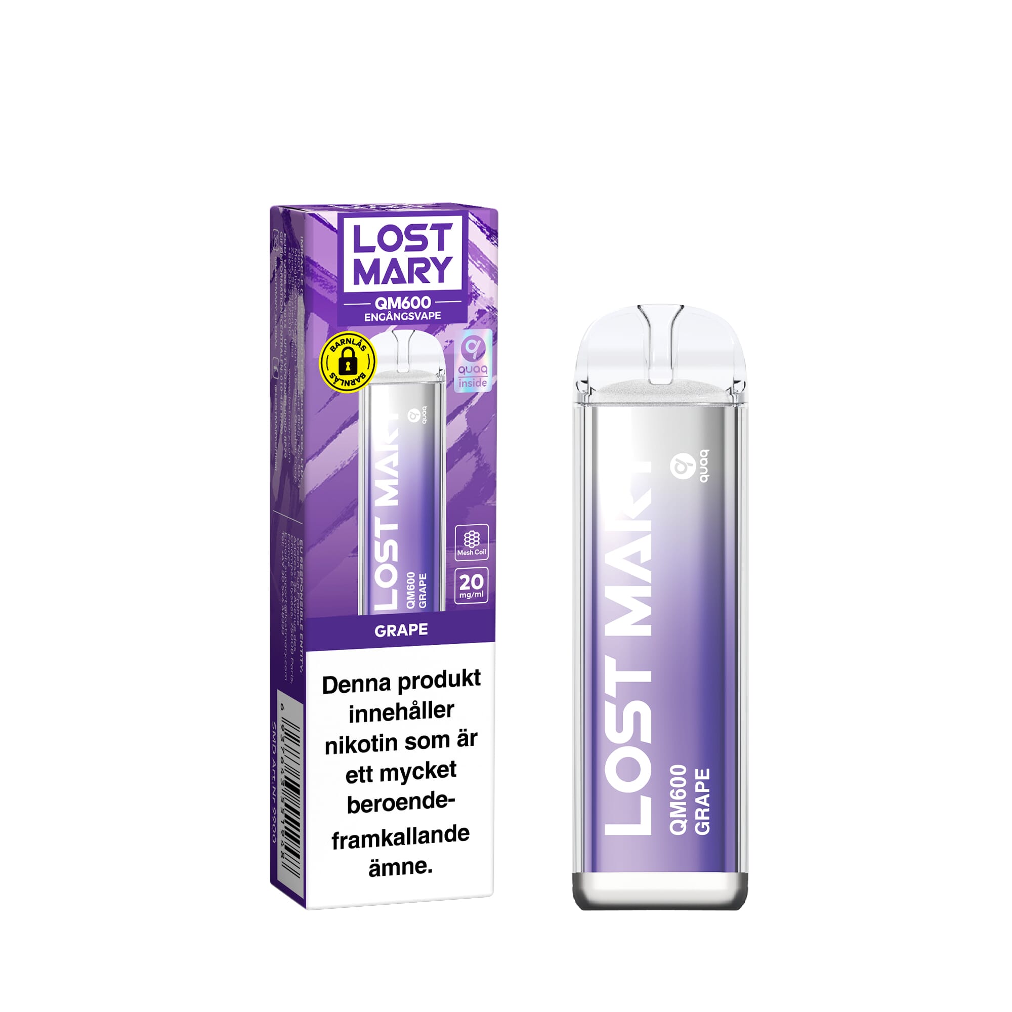Lost Mary QM600 - Grape (20 mg, Engångs vape)