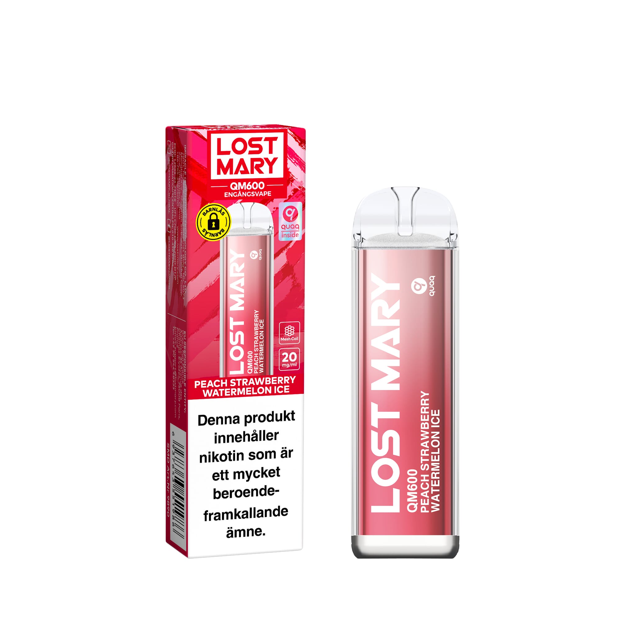 Lost Mary QM600 - Peach Strawberry Watermelon Ice (20 mg, Engångs vape)