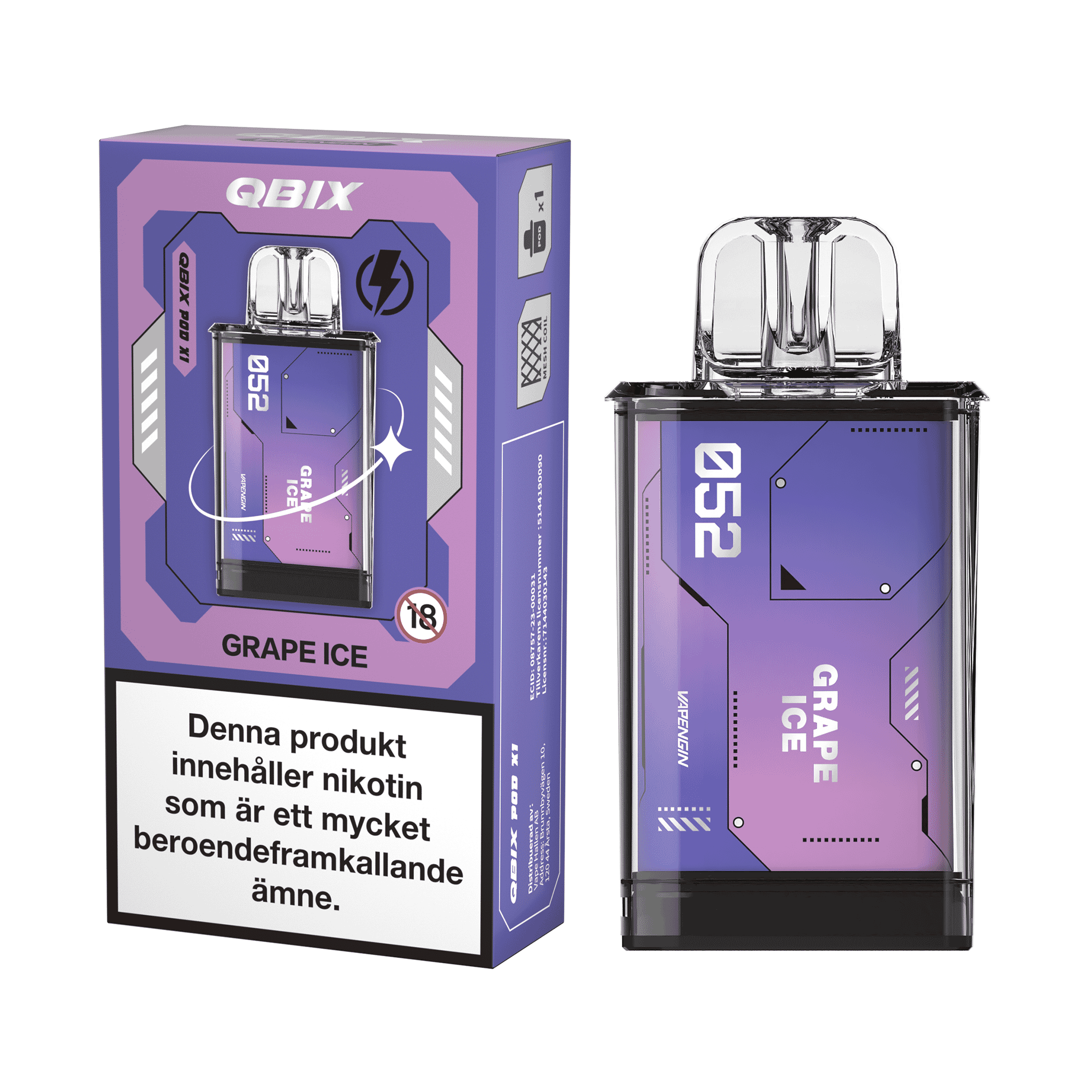 QBIX Pod - Grape Ice (14 mg, Engångspod)