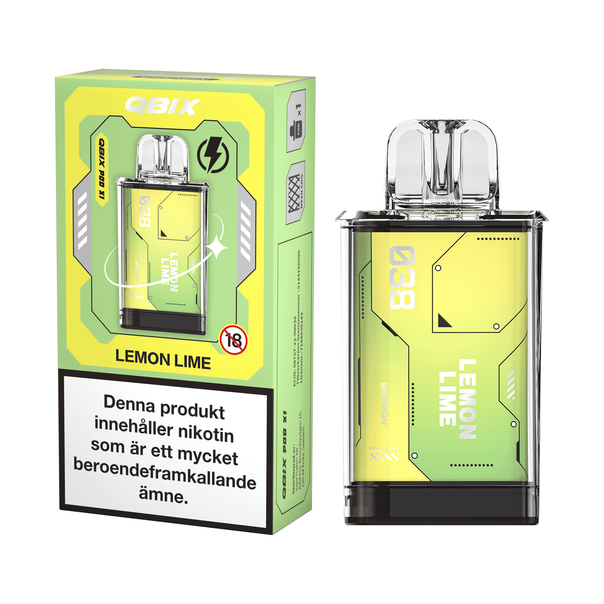 QBIX Pod - Lemon Lime (14 mg, Engångspod)